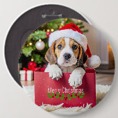Beagle Puppy Kerstontwerp, Ronde Button 6,0 Cm (Voorkant /achterkant)