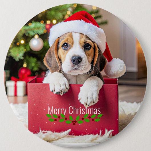 Beagle Puppy Kerstontwerp, Ronde Button 6,0 Cm (Voorkant)