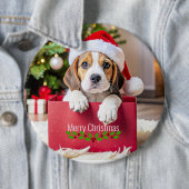 Beagle Puppy Kerstontwerp, Ronde Button 6,0 Cm (In situ)
