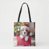 Beagle Puppy Kerstontwerp, Tote Bag (Voorkant)