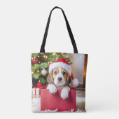 Beagle Puppy Kerstontwerp, Tote Bag (Achterkant)