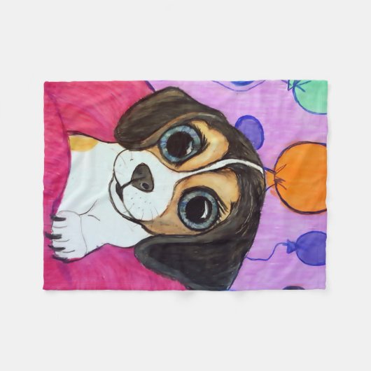 Beagle Puppy met ballonnen Fleece Deken (Voorkant (Horizontaal))