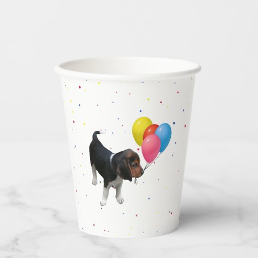 Beagle Puppy met ballonpapier Papieren Bekers (Voorkant)