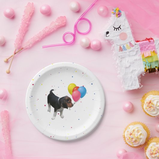 Beagle Puppy met Balloons-Borden Papieren Bordje (Feest)