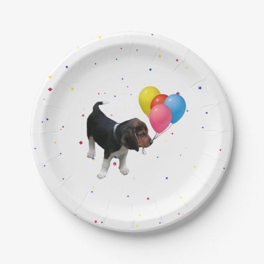 Beagle Puppy met Balloons-Borden Papieren Bordje (Voorkant)
