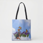 Beagle puppy met vlinders en bloemen tote bag (Voorkant)