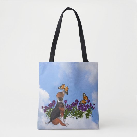 Beagle puppy met vlinders en bloemen tote bag (Voorkant)