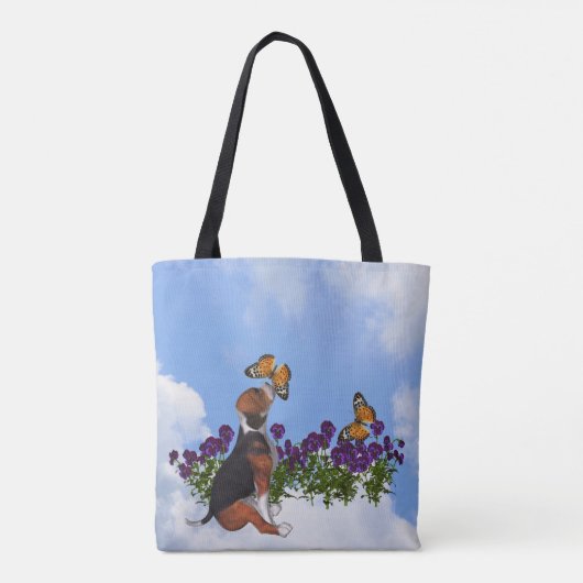Beagle puppy met vlinders en bloemen tote bag (Achterkant)