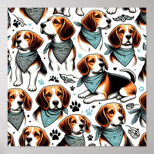Beagle Puppy Naadloos Poster (Voorkant)