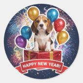 Beagle Puppy New Year Gift Sticker (Voorkant)