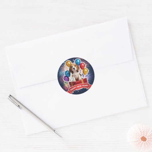Beagle Puppy New Year Gift Sticker (Envelop)