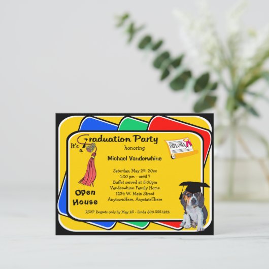 Beagle Puppy Red Afstuderen Growler Party Invite Kaart (Staand voorkant)