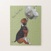Beagle Puppy Smelling White Rose Persoonlijk Legpuzzel (Verticaal)