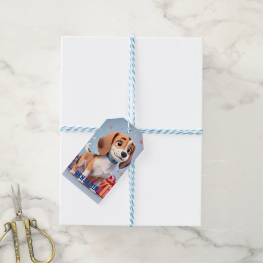 Beagle puppy speelse poten & kleurrijke geschenken cadeaulabel (Met Touw)