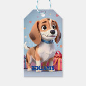 Beagle puppy speelse poten & kleurrijke geschenken cadeaulabel (Voorkant)