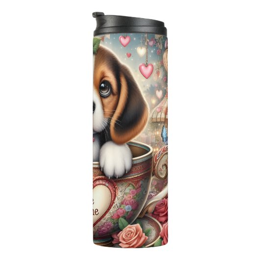 Beagle Puppy Teacup Be Mine Wrap Thermosbeker (Geroteerd rechts)