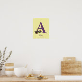 Beagle Puppy Vlinders Monogram Eerste Letter A Naa Poster (Keuken)
