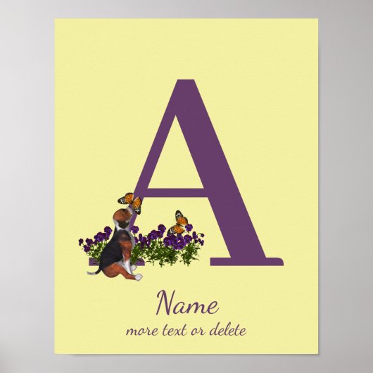 Beagle Puppy Vlinders Monogram Eerste Letter A Naa Poster (Voorkant)