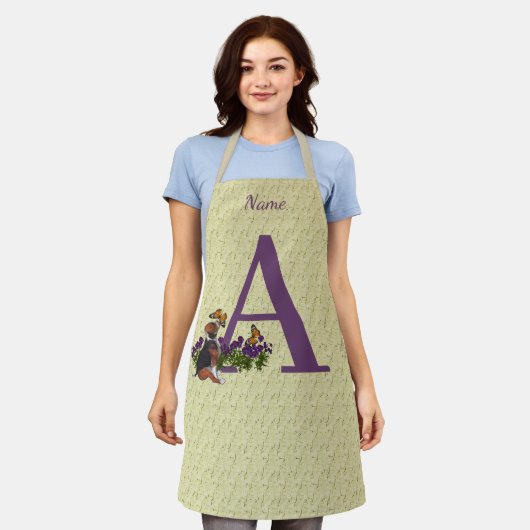 Beagle Puppy Vlinders Monogram Eerste Letter A Naa Schort (Gedragen)