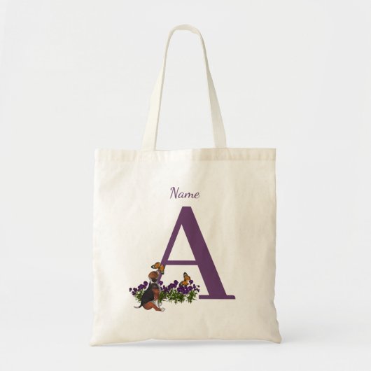 Beagle Puppy Vlinders Monogram Eerste Letter A Naa Tote Bag (Voorkant)