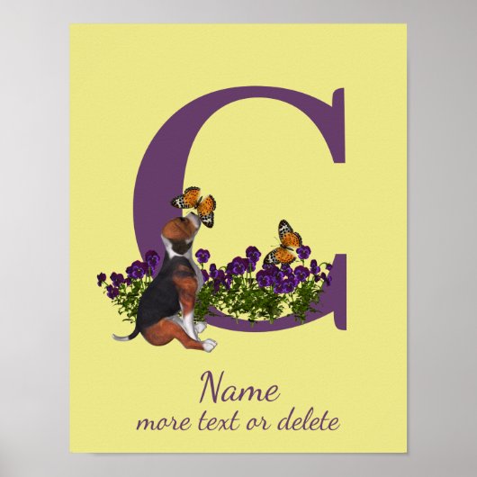 Beagle Puppy Vlinders Monogram Eerste Letter C Naa Poster (Voorkant)