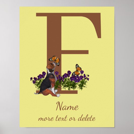 Beagle Puppy Vlinders Monogram Eerste Letter F Naa Poster (Voorkant)