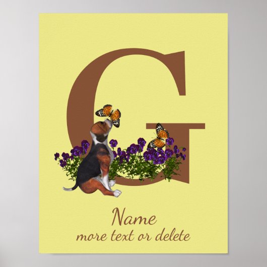 Beagle Puppy Vlinders Monogram Eerste Letter G Naa Poster (Voorkant)