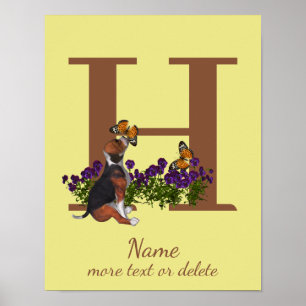 Beagle Puppy Vlinders Monogram Eerste Letter H Naa Poster