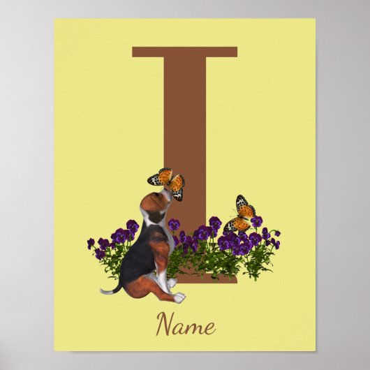 Beagle Puppy Vlinders Monogram Eerste Letter I Naa Poster (Voorkant)