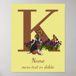 Beagle Puppy Vlinders Monogram Eerste Letter K Naa Poster