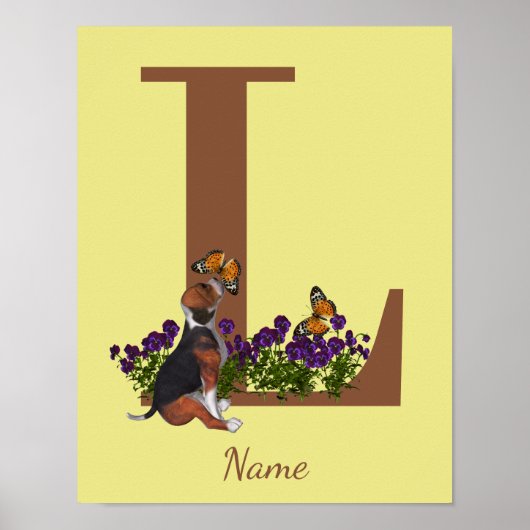 Beagle Puppy Vlinders Monogram Eerste Letter L Naa Poster (Voorkant)