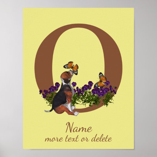Beagle Puppy Vlinders Monogram Eerste Letter O Naa Poster (Voorkant)