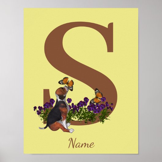 Beagle Puppy Vlinders Monogram Eerste Letter S Naa Poster (Voorkant)