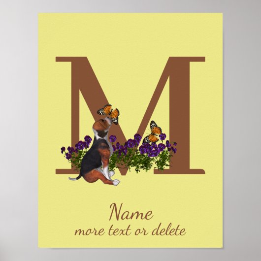 Beagle Puppy Vlinders Monogram Eerste M Naam Poster (Voorkant)
