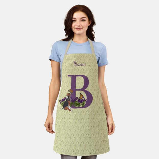 Beagle Puppy Vlinders Monogram Initiaal B Naam   Schort (Gedragen)