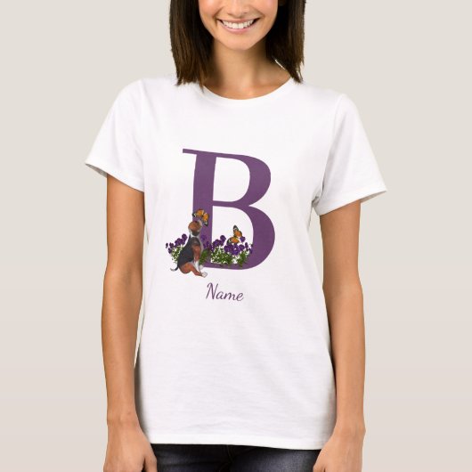 Beagle Puppy Vlinders Monogram Initiaal B Naam T-shirt (Voorkant)