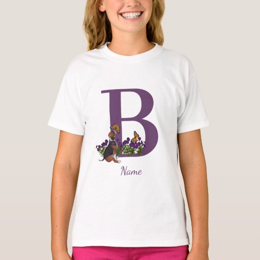 Beagle Puppy Vlinders Monogram Initiaal B Naam T-shirt (Voorkant)