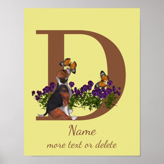 Beagle Puppy Vlinders Monogram Initiaal D Naam  Poster (Voorkant)