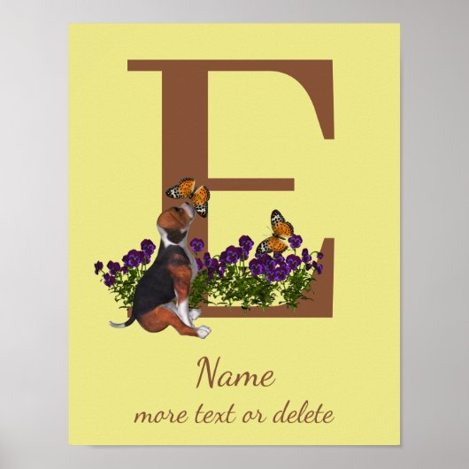 Beagle Puppy Vlinders Monogram Initiaal E Naam  Poster (Voorkant)