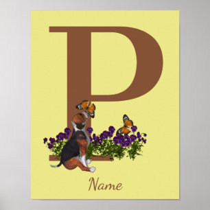 Beagle Puppy Vlinders Monogram Initiaal P Naam  Poster