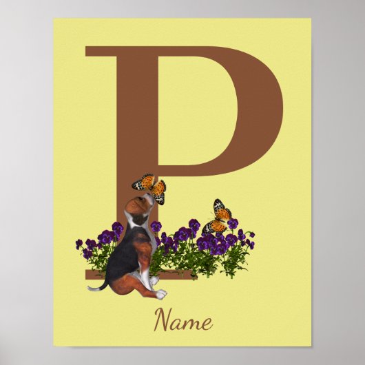 Beagle Puppy Vlinders Monogram Initiaal P Naam Poster (Voorkant)
