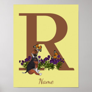 Beagle Puppy Vlinders Monogram Initiaal R Naam  Poster