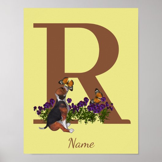 Beagle Puppy Vlinders Monogram Initiaal R Naam Poster (Voorkant)