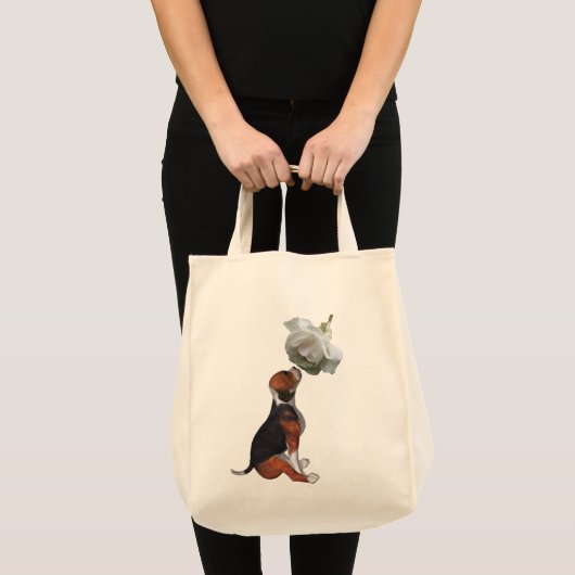 Beagle Puppy White Rose Canvas tas (Voorkant (product))