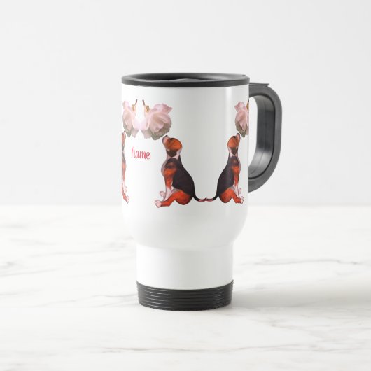 Beagle Puppy White Rose Cute Dog Persoonlijk Reisbeker (Voorkant rechts)
