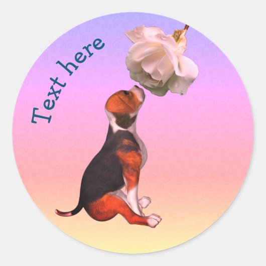 Beagle Puppy White Rose Cute Dog Persoonlijk Ronde Sticker (Voorkant)
