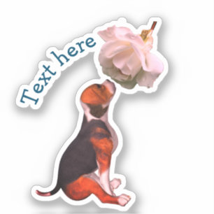Beagle Puppy White Rose Cute Dog Persoonlijk Sticker