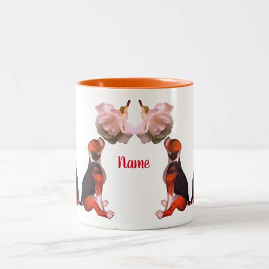 Beagle Puppy White Rose Cute Dog Persoonlijk Tweekleurige Koffiemok (Center)