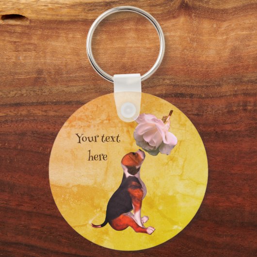 Beagle Puppy White Rose Cute Personated Sleutelhanger (Voorkant)