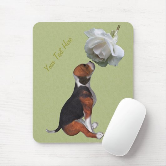 Beagle Puppy White Rose Dog Mousepad Muismat (Met muis)